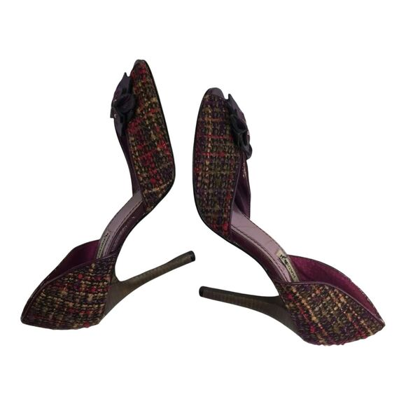 Steve Madden Tweed Heels Size 8 Womens Purple Peep Toe Fabric Flower Pumps - Picture 4 of 9